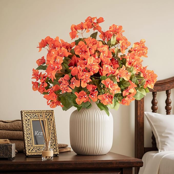 4 Pcs Artificial Flowers Bougainvillea Outdoor Artificial Plants Faux Flowers with Stems Silk Flowers for Wedding Porch Living Garden Decor(4PCS,Orange)