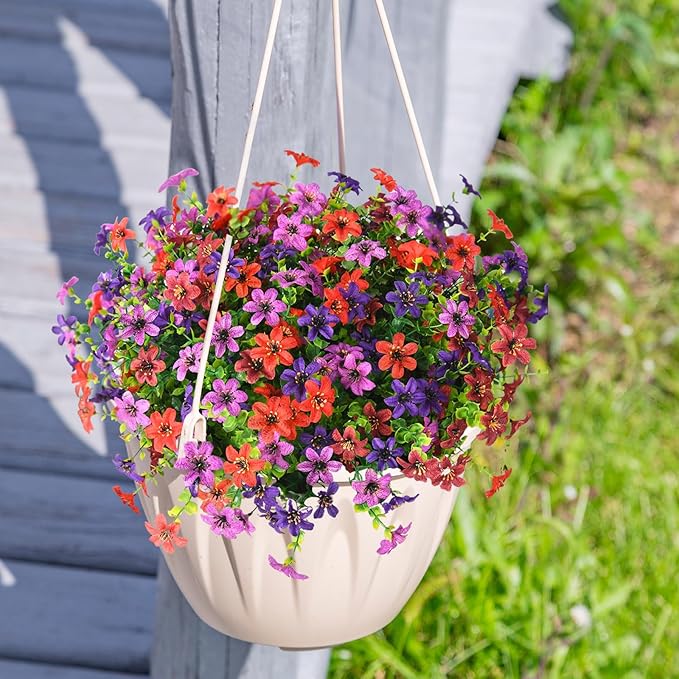 Homsunny Artificial Mums Fake Flowers for Outdoors Decoration, 12 Bundles Faux Silk Daisy Plants UV Resistant for Outside Garden Front Door Porch Planter Patio Yard (Mix)