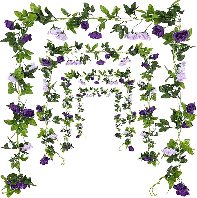 JUSTOYOU 2 Pack (15.8FT) Fake Rose Garland, Artificial Roses Vines Flower Garland Hanging Floral Vine Wedding Home Backdrop Party Arch Arrangement Decoration