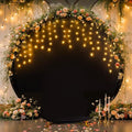 6.6 FT Black Round Backdrop Cover with Lights String for Circle Arch Stand Circle Backdrop Covers with LED Fairy Lights for Wedding Arch Baby Shower Birthday Party Photo Shoot Photography Background