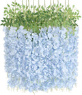 12Pack Wisteria Hanging Flowers Vines 3.6ft Blue Artificial Flowers Fake Wisteria Bushy Garland Silk Flowers Hanging Rattan String for Garden Home Wall Wedding Party Decor (Sky Blue)