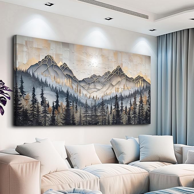 PHAOHUAXM Large Canvas Wall Art For Bedroom Large Wall Decor For Living Room Dining Room Modern Office Abstract Ink-Wash Landscape Mountain Wall Pictures Artworks Home Decor Ready To Hang 24"X48"
