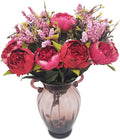 1pcs Artificial Peony Bouquet,19 Inch Silk Peony Bunch with 7 Faux Flowers,Classical Style Artificial Flowers with Leaves and Ornaments for Wedding,Home Décor Centerpieces(Red)