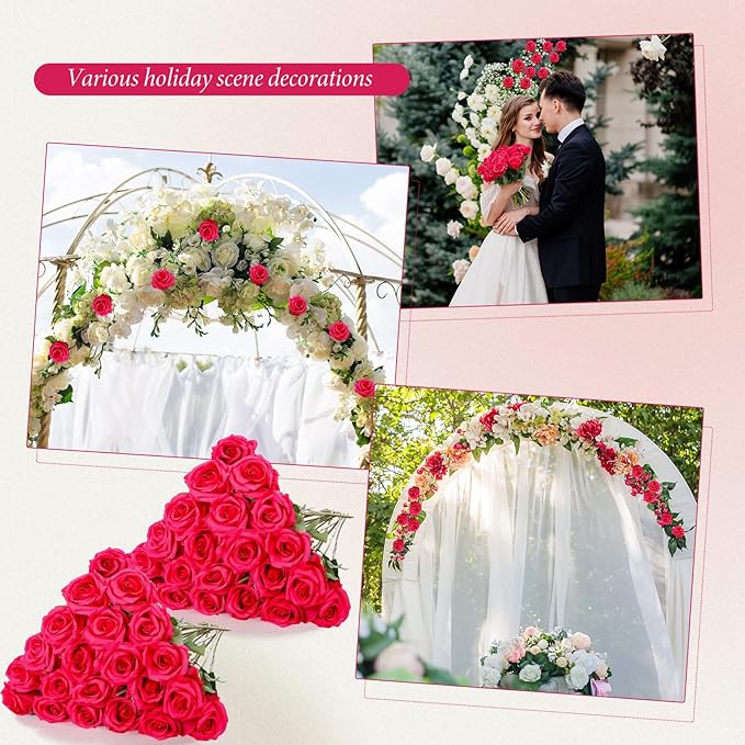 Hotop 40 Pcs Rose Artificial Flowers Bulk with Long Stem,Realistic Silk Fake Roses Bouquet for Home Wedding Centerpieces Party Table Decoration Valentines Gifts(Hot Pink)