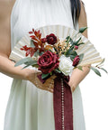Burgundy Wedding Bouquet,Bridesmaid Bouquet for Wedding Ceremony Anniversary, Party and French Rustic Vintage Wedding,Artificial Flowers