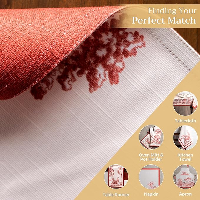 Maison d' Hermine Placemats Set of 4 100% Cotton Washable Cloth Place Mats, Reusable Table Mats for Thanksgiving Christmas Decorations Kitchen Dining Party Wedding (Holy Jouy - Red, 13" x 19")