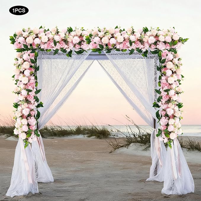 Eapmic Artificial Flower Row, 39.37in Peony Hydrangea Floral Arrangement, Faux Flower Panel Table Centerpiece for Wedding Arch Wall Backdrop Ceremony Reception Home Party Decoration (Pink)