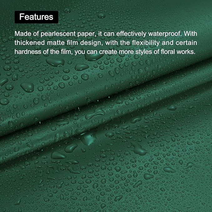 MECCANIXITY 20 Pcs Flower Wrapping Paper 22.8x22.8 Inch Waterproof Florists Wrapping Paper for Florist Bouquet Supplies, DIY Crafts, Gift/Gift Box Packaging Dark Green