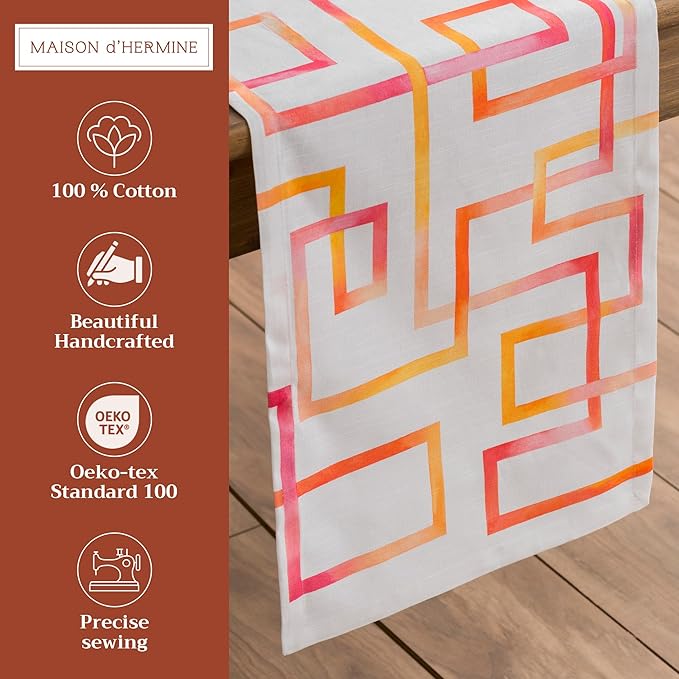 Maison d' Hermine Table Runner 100% Cotton Single Layer Table Runners 72 inches Long Decorative for Kitchen Dining Party Baby Shower Wedding Bridal Shower Spring Summer (Summer Maze, 14.50" x 72")