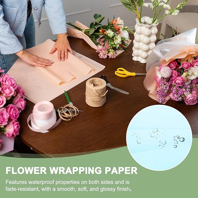 PATIKIL Flower Gift Wrapping Paper, 20 Sheets Waterproof Bouquet Paper Wrap Florist Supplies Packaging Floral Papers for Wedding DIY Craft Valentine Mother's Day, Blue