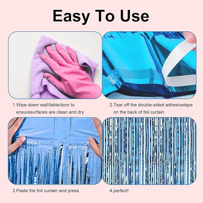 2 Pack 3.28 ft x 6.56 ft Light Blue Tinsel Curtain Party Backdrop - Metallic Foil Fringe Backdrop Door for Halloween, Christmas, Birthday Graduation Wedding Party Streamers Photo Backdrop.