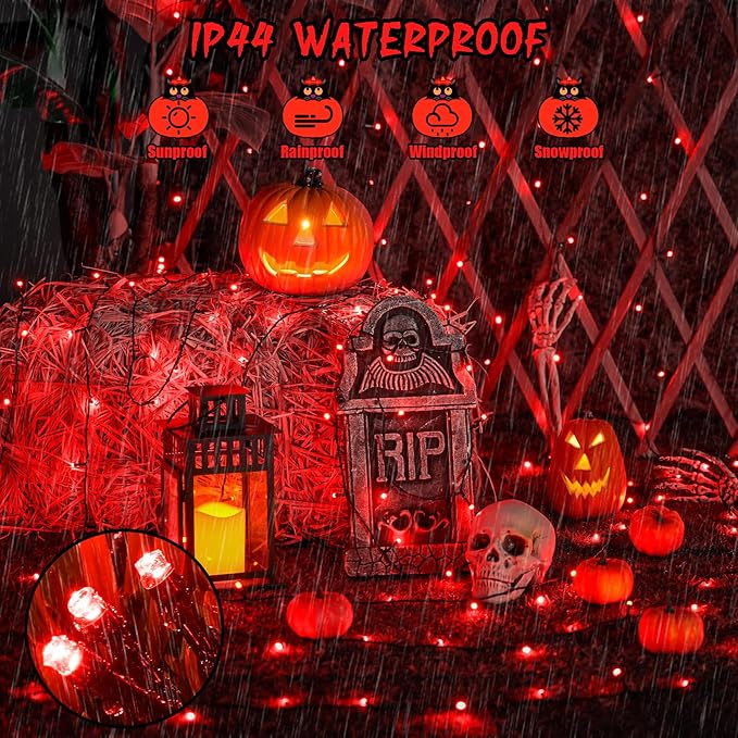 JMEXSUSS 2 Pack Red Christmas Lights, Total 400 LED 151FT Red Solar Lights Outdoor Waterproof, 8 Modes Solar String Light for Outside Yard Patio Garden Tree Decorations