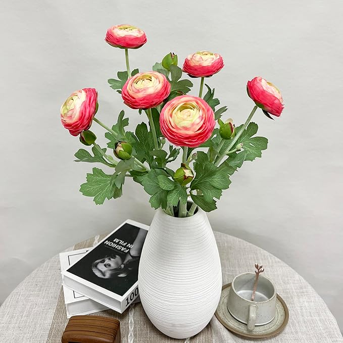 ATFL Pink Ranunculus Artificial Flowers,6 Pcs Artificial Faux Silk Ranunculus Flowers with Real Touch Stems,Fake Peony Flowers for Floral Arrangements DIY Wedding Bouquet Party Table Home Decor