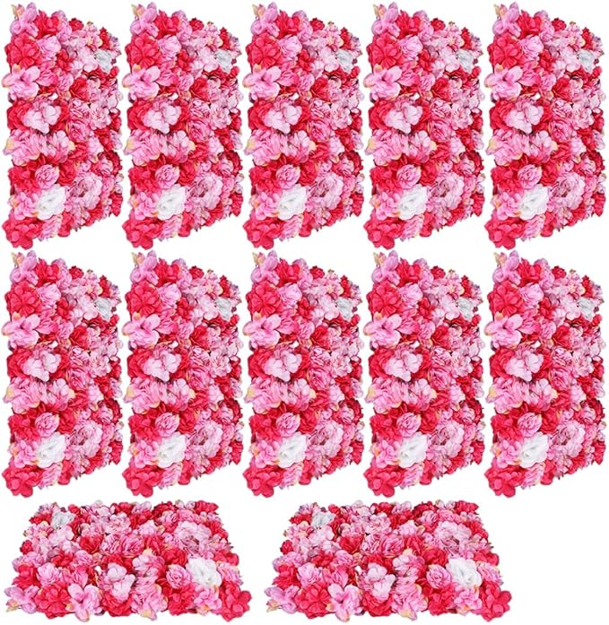 12 Pcs Artificial Flower Wall Panels 60x40cm 3D Flower Background for Wall, Wedding Flower Decorations Wall Silk Rose Panels for Photo Areas, Stage, 24 x16inch (Dahlia + Rose + Hydrangea)