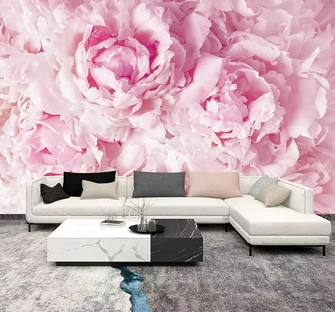 WFBHUA-Pink Floral Wallpaper Peel and Stick Peony Flower Self Adhesive Mural for Girl's Room Bedroom 137"x100"