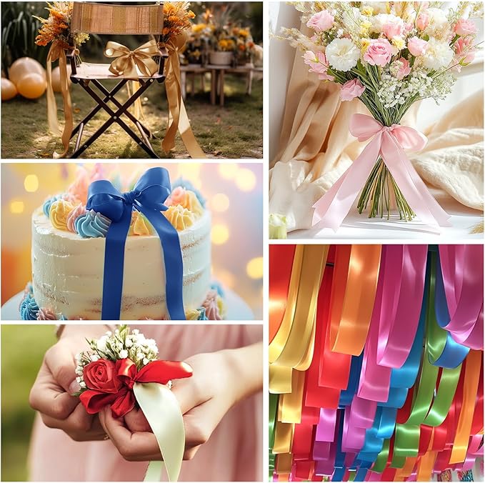 White Satin Ribbon 1-1/2 inch, 50 Yards Solid Fabric Ribbons for Flower Bouquet Wedding Invitations Crafts Wrapping Bow Making Party Home Decoration