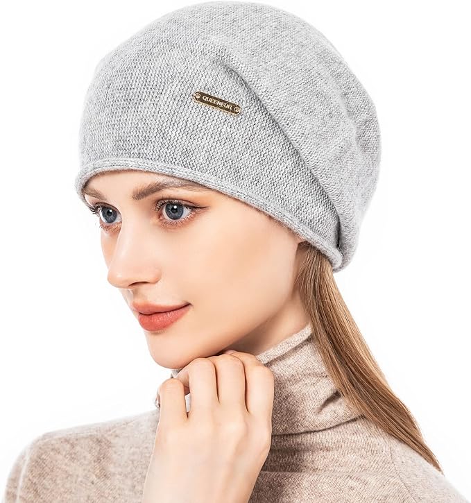 QUEENFUR Knit Slouchy Beanie Hats for Women Cashmere Ski Cap Knitted Wool Soft Warm Winter Hat