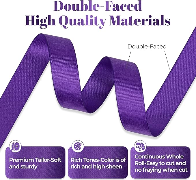 Purple Satin Ribbon, Double Faced 5/8 Inch X 50 Yards Purple Ribbon, Premium Satin Ribbon for Gift Wrapping, Crafts, Hair Bow Making, Sewing, Flower Bouquet, Wedding Party Decor