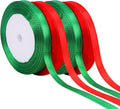 DECYOOL Christmas Ribbons, 4 Rolls 100 Yards 10mm Wide Holiday Satin Ribbons for Gift Wrapping and DIY Craft Christmas Party Home Decorations, Red & Green