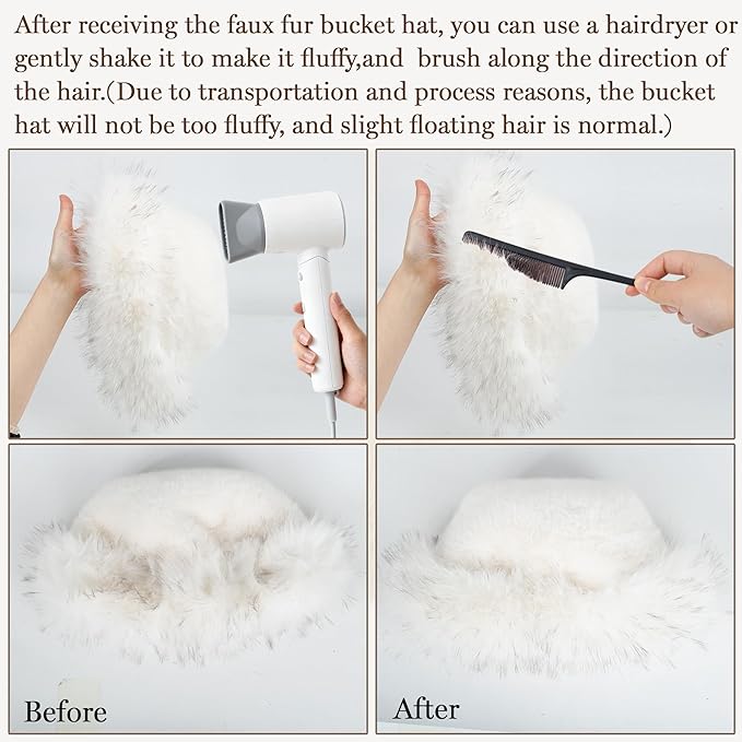 Fuzzy Bucket Hats for Woman Fur Winter Hat Fluffy Warmer Fisherman Cap