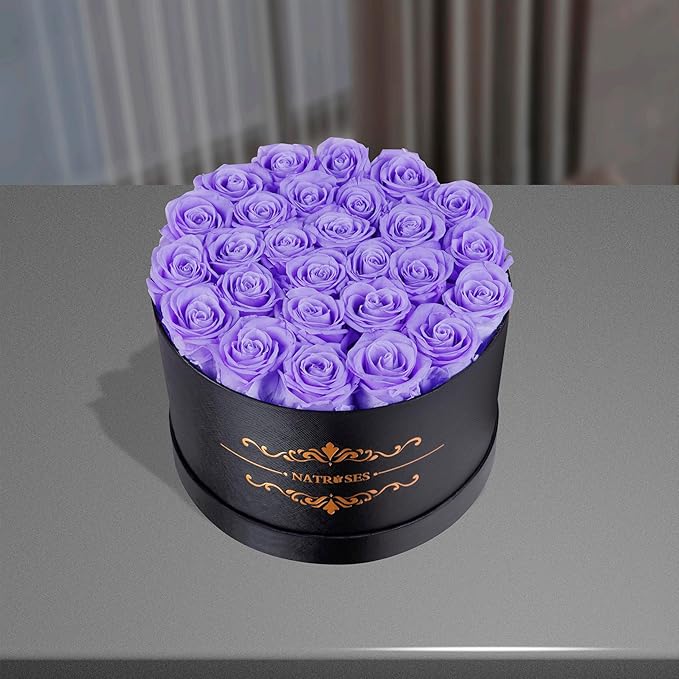 NATROSES 27 Piece Forever Preserved Roses in a Box, Preserved Flowers for Delivery Birthday, Flowers Gifts for Mothers Day, Violet