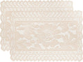 Jayla 2 Pcs Rectangle Lace Placemats for Tables Embroidered Lace Tablemats Vintage Crochet Floral Table Runner Vintage Wedding, Tea Party Decor,12x17 Inch
