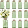 Vintage Glass Flower Vase，12 Pack Green Farmhouse Glass Centerpiece Vases Mason Jars for Weddings, Parties & Home Decor Bulk (12, Green)