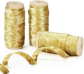Gold Velvet Ribbon Double-Sided Handmade Glossy Fabric Trim Wooden Spool Thin Ribbons for Christmas Tree Gift Wrapping Crafts Wedding Flower Bouquet 3/8 inch x 5YD 3 Rolls