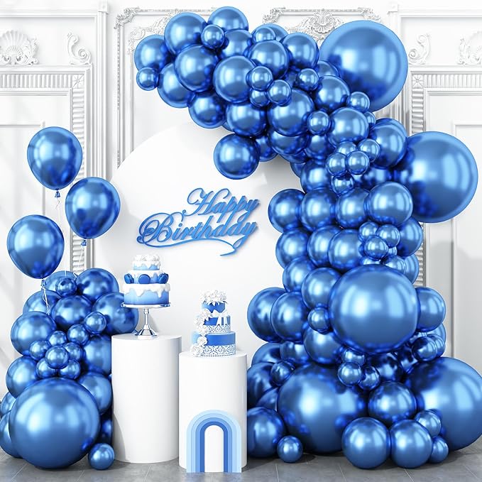 Togvu Metallic Blue Balloons Different Size, 123 Packs Blue Balloons Arch Kit, Pack of 18 12 10 5 Inch Chrome Blue Balloons Garland for Graduation Baby Shower Birthday Wedding Decoration
