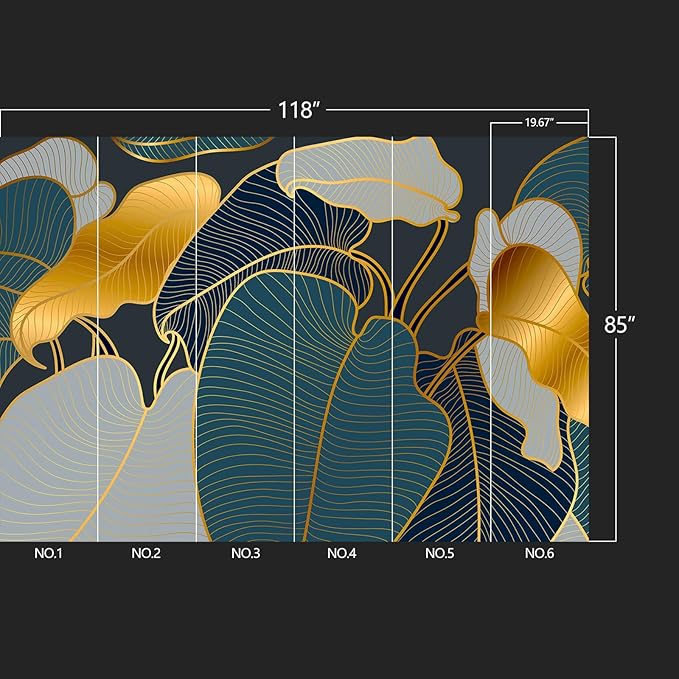 Golden Leaf Wall murals Peel and Stick Modern Wallpaper for Bedroom Living Room - 85"x118"