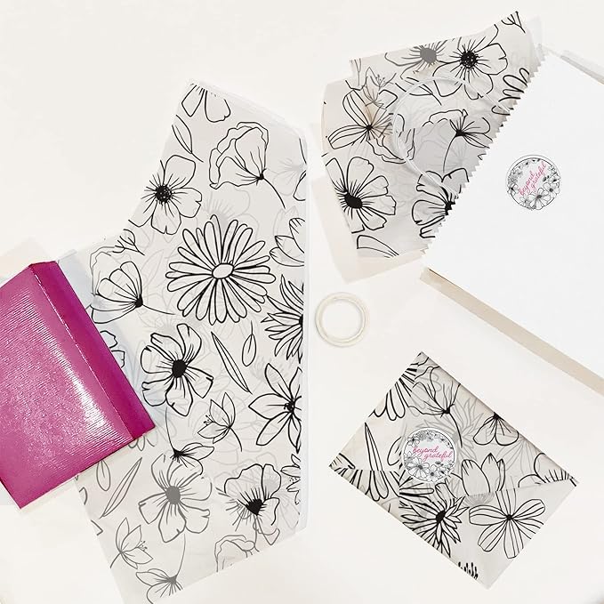 Pro Supply Global Black and White Floral Printed Tissue Paper for Gift Bags or Boxes and Wrapping - Spring Bulk Decorative Art Tissue Paper for Packaging and Gifting | 24 Sheets 20" x 30"