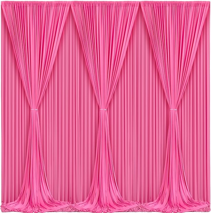 Hot Pink Backdrop Curtain 6 Panels-Wrinkle-Free Polyester Photography Drapes for Wedding Party Photo Background Decorations- 24 X10FT (Hot Pink)