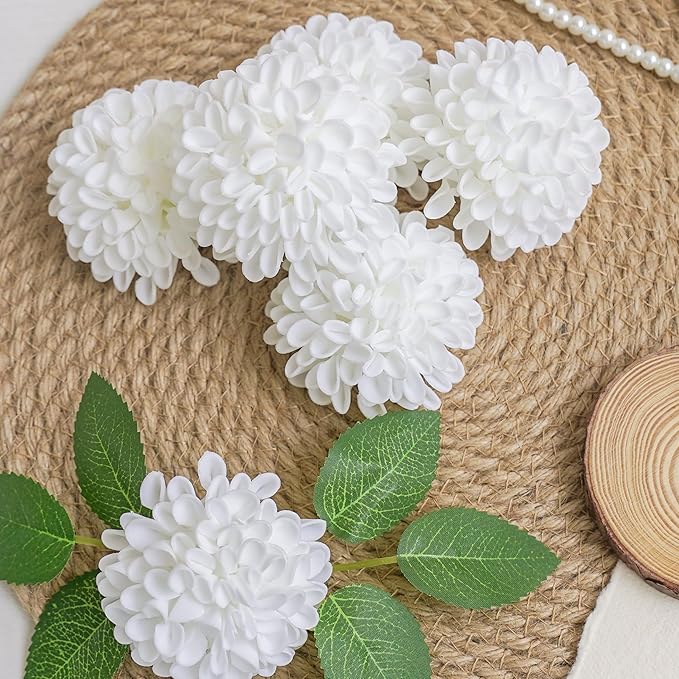 Artificial Flowers, 25pcs Artificial Rose for DIY Wedding Bouquets Centerpieces Arrangements, Elf Green and White Dahlia Flowers with Stem for Bridal Shower Party Home Decorations