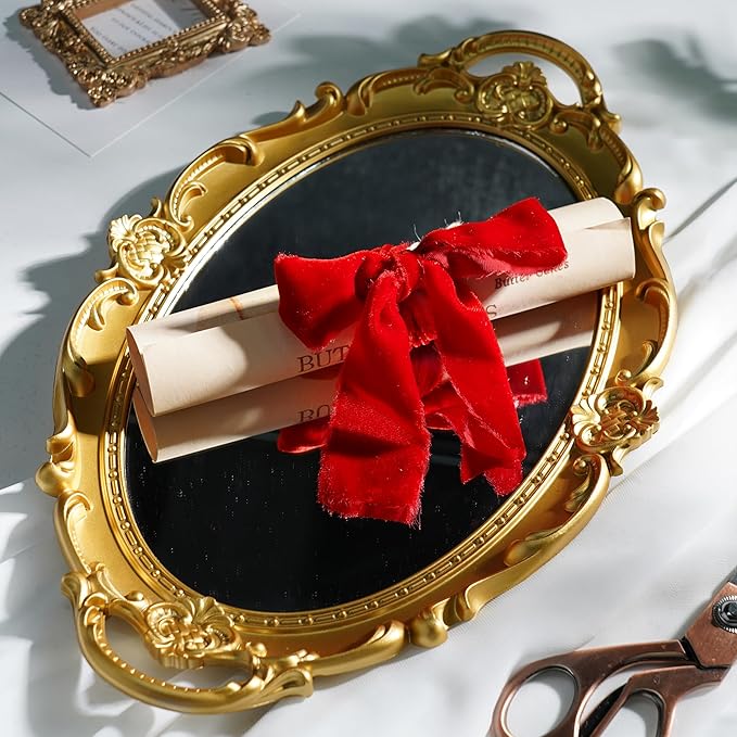 Red Velvet Ribbon for Christmas Decorations 1.5 Inch Raw Edge Rustic Frayed Silk Velvet Ribbon for Gift Wrapping Boho Wedding Vow Books -3yards