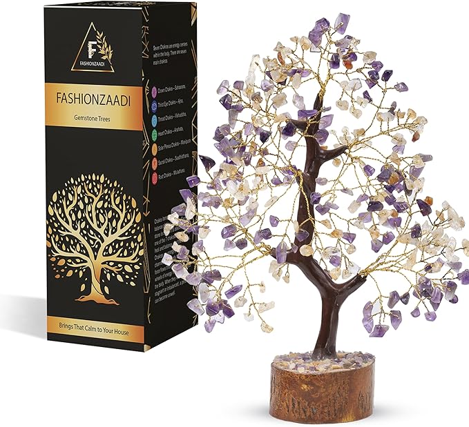 FASHIONZAADI Amethyst Crystals, Citrine Stone, Bonsai Tree, Crystal Tree of Life, Feng Shui, Positive Energy Crystals, Good Luck, Spiritual Gift