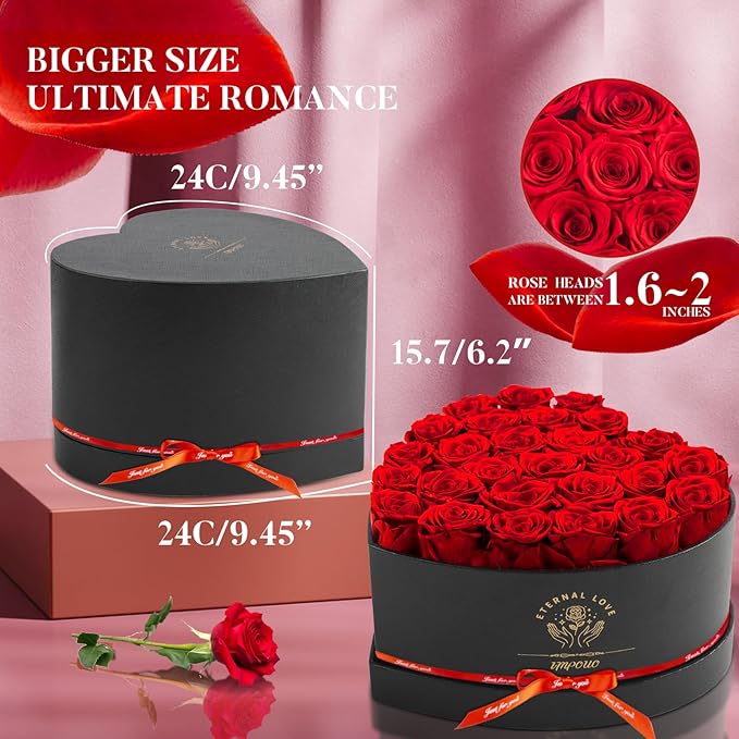 Preserved Rose in Heart Shape Box, 27 Forever Flowers, Eternal Roses, Birthday Gifts for Women, Wife, Her, Mother's Day -Red