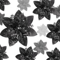 Geosar 24 Christmas Glitter Artificial Poinsettia Flowers Xmas Poinsettia Artificial Wedding Flowers Decorations Xmas Tree Ornaments with Clips for Party Favors, 6 Inch, 4 Inch, 3 Inch (Black)