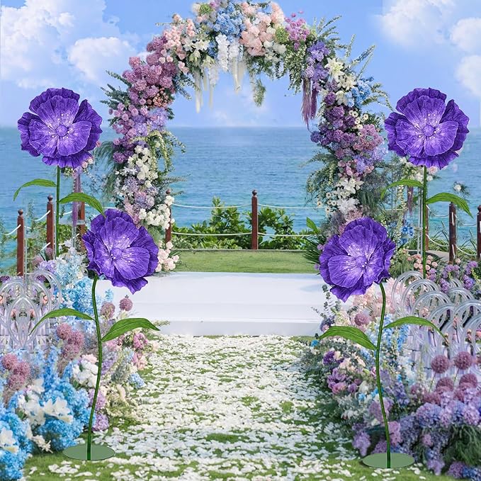 Purple Large Paper Flowers - Giant Paper Flowers 5.77FT Life Size Flowers Wedding Decorations for Birthday Party Outdoor Banquet Event Home Backdrop Decor