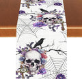 Gothic Floral Table Runner, Retro Dark Skull Spider Web Crow Flower Halloween Witchy Coffee Table Center Decor for Home Kitchen Dining Patio Holiday Party Table Decorations 13x108 inches