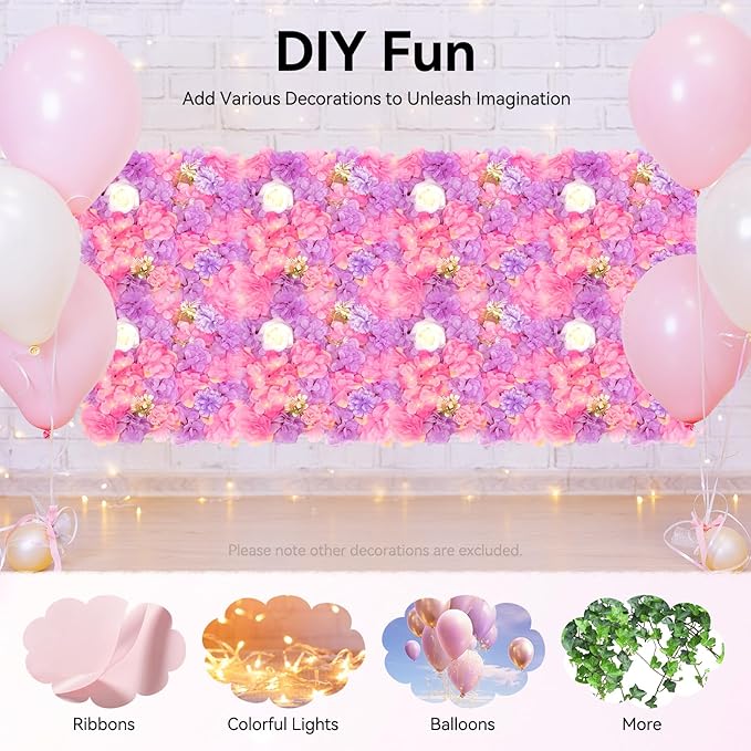 12 Pcs White Flower Wall Flowers Backdrop Artificial Flower for Backdrop Flowers Decoration 3D Floral Panels for Wall Decor Home Party Wedding Room Decoration (38x38cm/White+ Purple+ Pink)