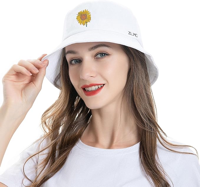 ZLYC Unisex Fashion Embroidered Bucket Hat Summer Fisherman Cap for Men Women