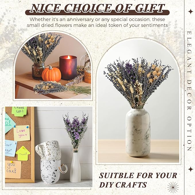 Layhit 4 Pack Large Size Boho Dried Flower Bouquet 15-17 Inch Wedding Handmade Dry Flowers for Vase Crafts DIY Photo Boutonniere for Men Floral Plant for Bridesmaid Gift Birthday Decor(Lavender)
