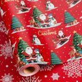 MAYPLUSS Red Christmas Wrapping Paper Roll - 17IN X 33FT - Santa Gift Wrapping Paper Featuring Christmas Tree Santa Claus Snowman Reindeer Reversible Snowflake for Kids, Holiday, New Year