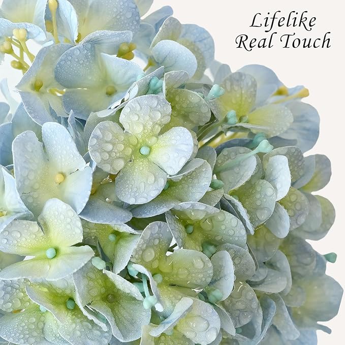 Light Blue Hydrangea Artificial Flowers,4Pcs 20" Real Touch Lifelike Silk Artificial Hydrangeas, Full Fake Flowers for Bouquet Table Centerpieces Spring Wedding Indoor Home