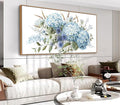 VEAEE Framed Flowers Canvas Wall Art - Blue Floral Canvas Pictures, Living Room Wall Decor, Blue Hydrangea Botanical Canvas Prints Painting Abstract Artwork Bedroom Office Home Decor 20"x 40"