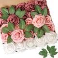 AmyHomie Artificial Flower Shades of Rose 25pcs Real Looking Fake Roses w/Stem for DIY Wedding Bouquets Centerpieces Arrangements Party Baby Shower Valentines Day Christmas Tree Decorations