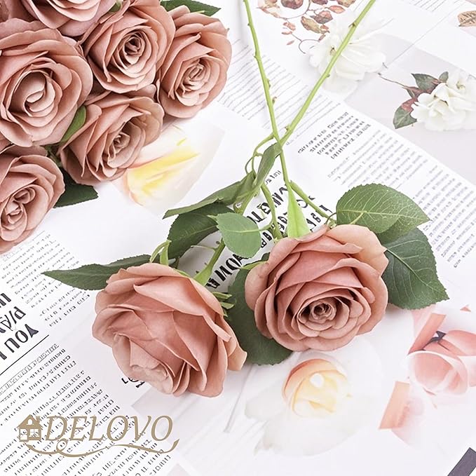 52pcs Dusty Rose Roses Artificial Flowers Fake Flowers Silk Roses with Stems for DIY Wedding Bouquets Bridal Shower Centerpieces Arrangements Party Decorations