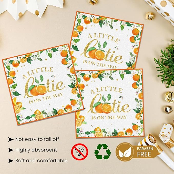 40 Pcs Little Cutie Baby Shower Plates and Napkins Party Supplies, Orange Cutie Birthday Party Decorations Disposable Paper Plates and Napkins A Little Cutie is on The Way Tableware Set Serves 20