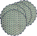 Ridhi Bo-ho Round Place Mat Double Layer Floral Cotton Washable Placemats 15" Round Embroidery Block Print Table Mat (Pack of 4-15 Inch Round, Basil Green)