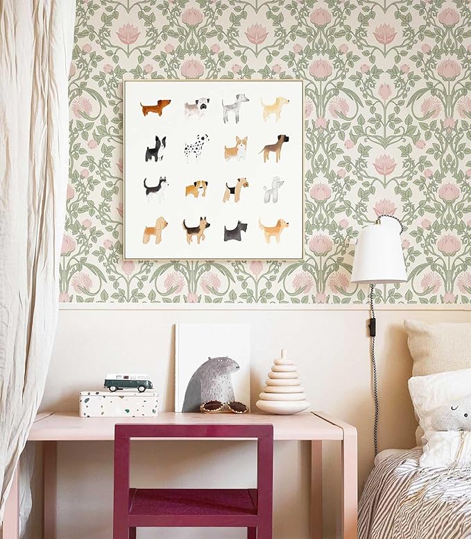 Peel and Stick Wallpaper Pink Floral Damask Wallpaper for Bedroom Decorative Self Adhesive Shelf Drawer Liner